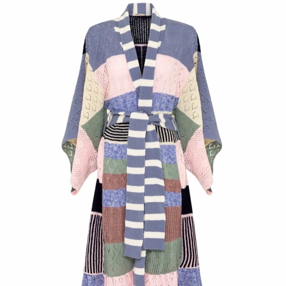 LAST FILLYBOO HOLLY PATCHWORK ROBE HAND KNIT ONE OF KIND LUXE MOHAIR /ACRYLIC OS - Picture 1 of 16